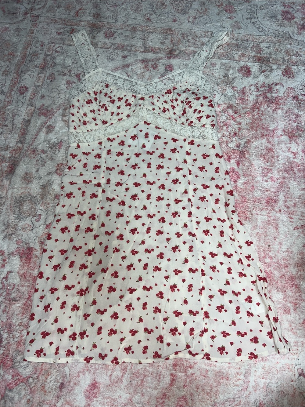 NWT American Eagle Outfitters White Mini Dress with Red Floral Print